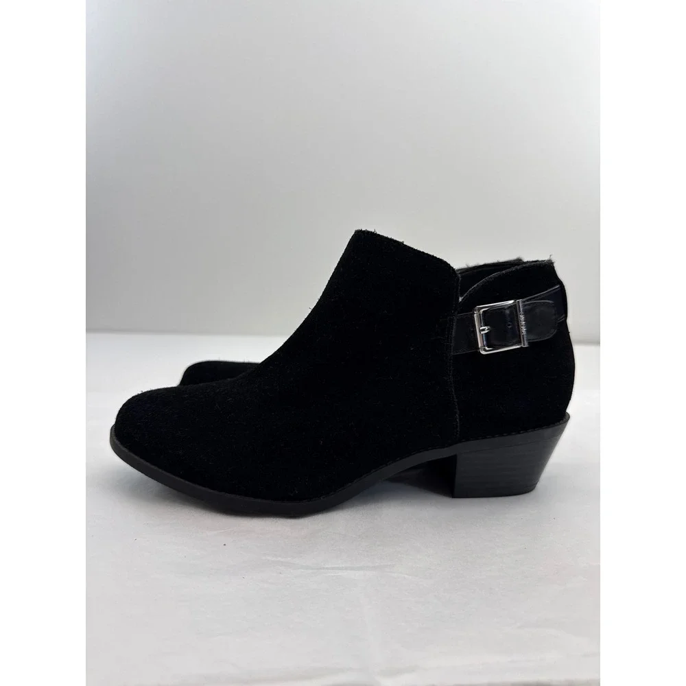 Vionic Millie Ankle Boots Women 9.5 Wide Black Suede Buckle Block Heel Booties